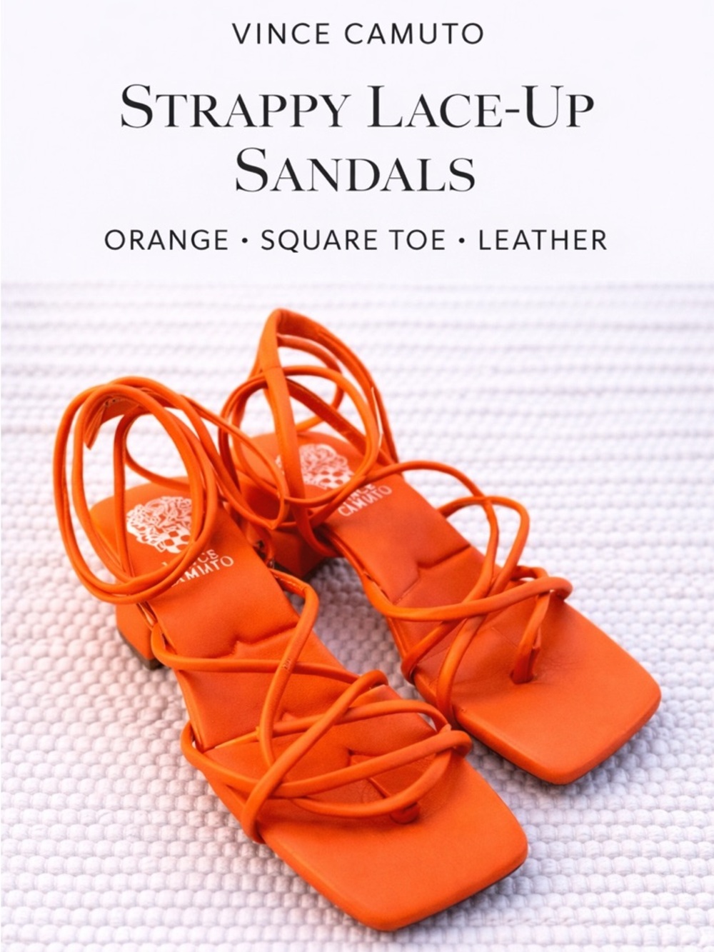 Vince Camuto Orange Lace Up Sandals Square Toe Leather Size 7 Strappy